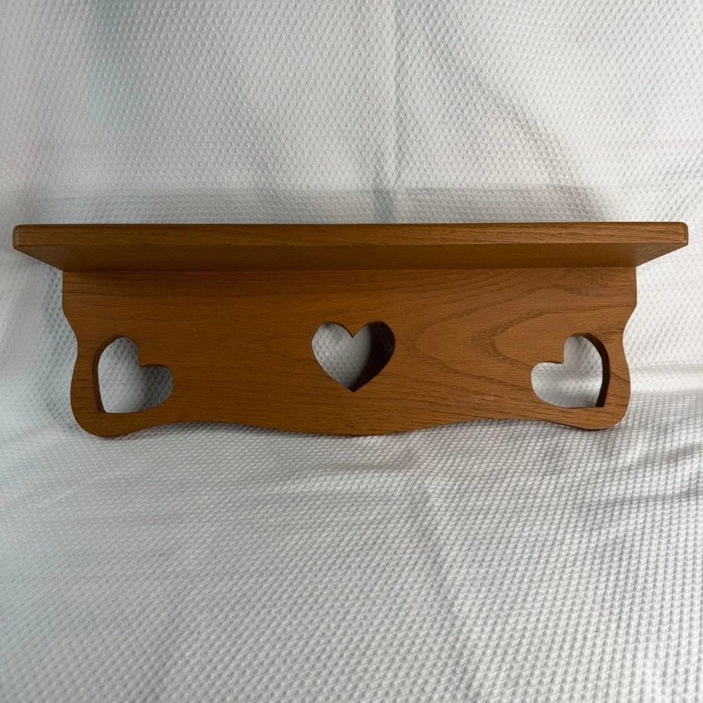 Vintage Wood Wall Shelf Heart Cutouts Scalloped Country Plate Groove 22.5 Inch